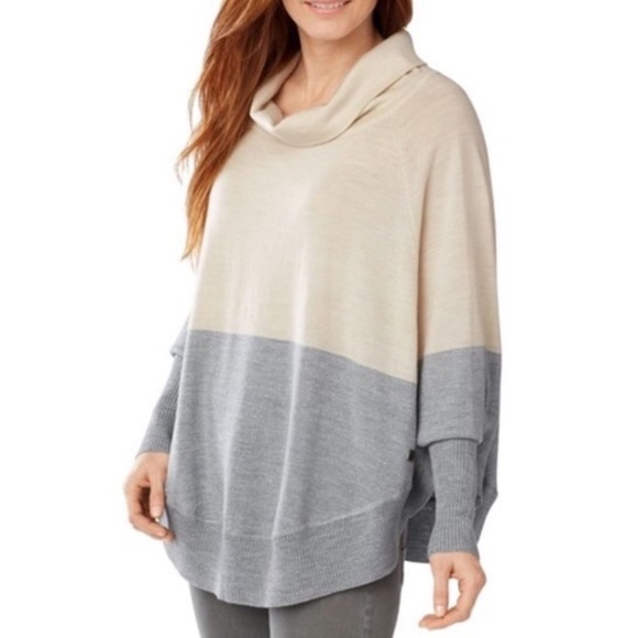 Smartwool Nokoni Colorblock poncho/sweater cowl neck in Natural & Silver size S - Picture 1 of 13